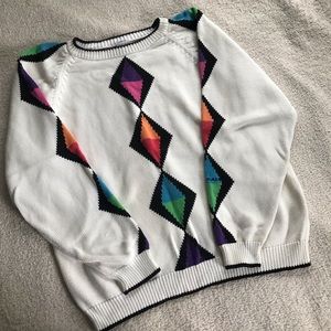 Vintage 80s Multicolor Diamond Grandpa Sweater